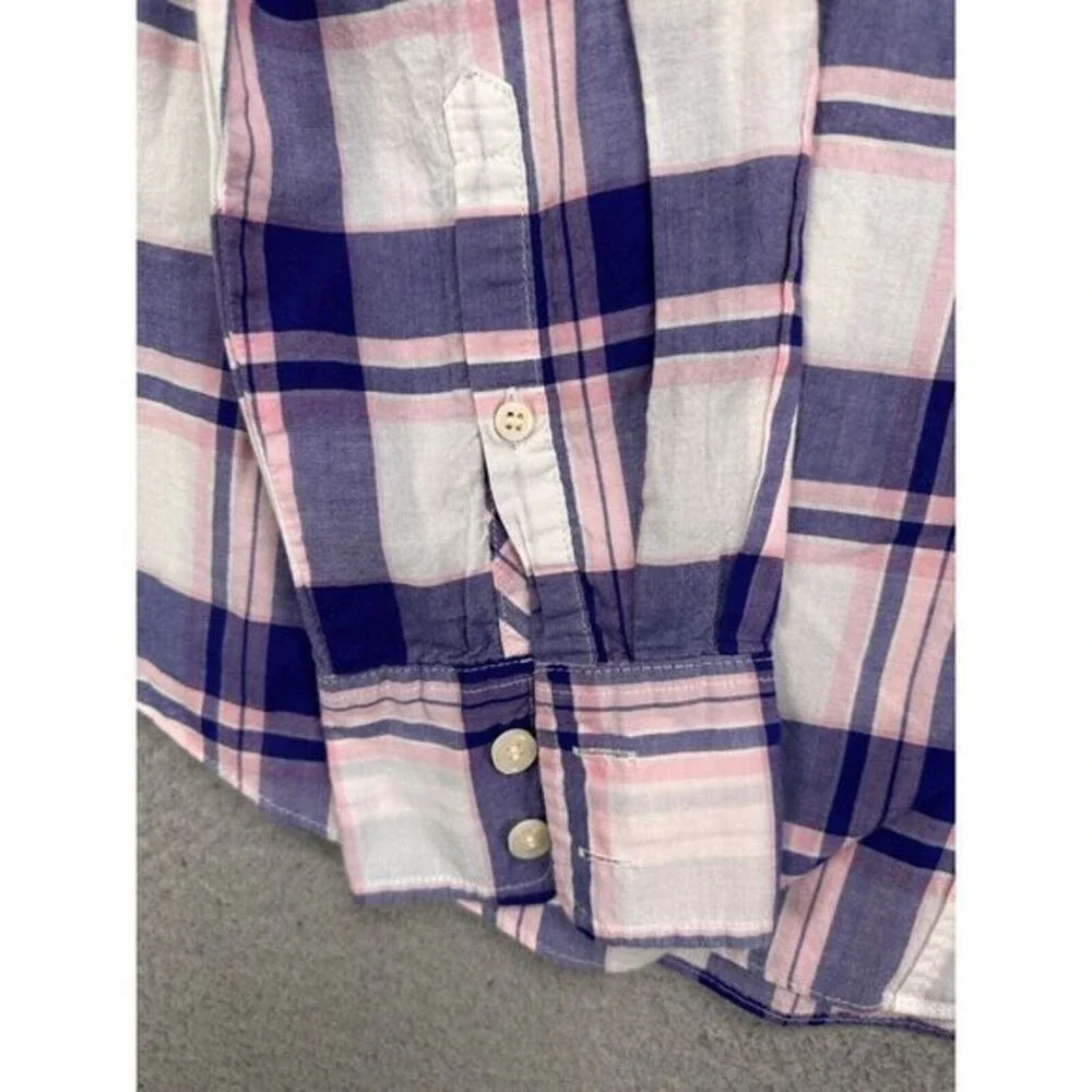J Crew Button Up Shirt Womens Medium Purple Plaid Long Sleeve Pockets Ladies